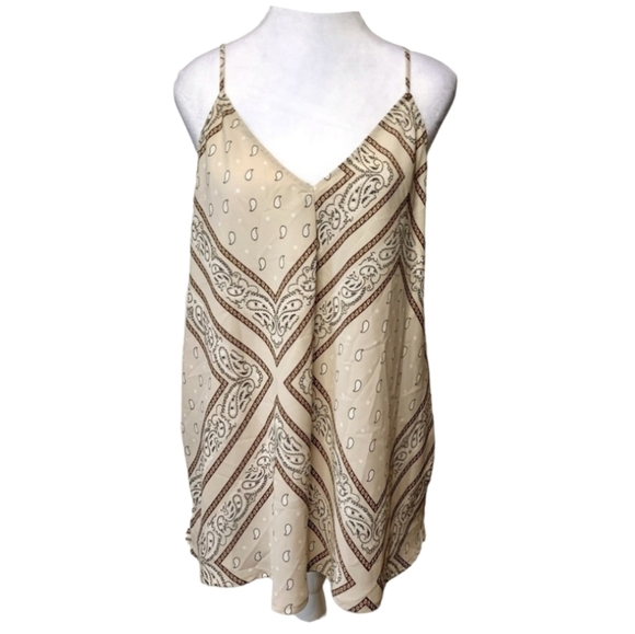 West Kei Tank Camisole Bandana Pattern Sleeveless Flowy Sz S Beige / Brown - Picture 1 of 9